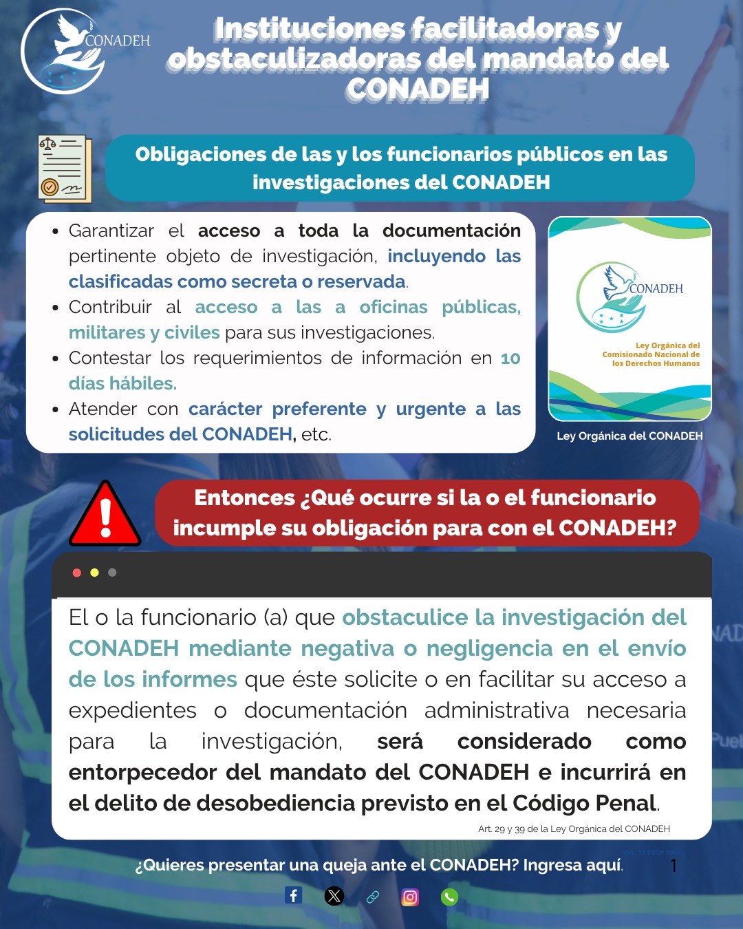 INFOGRAFÍA DE INSTITUCIONES FACILITADORAS Y OSTACULIZADORAS DEL MANDATO DEL CONADEH