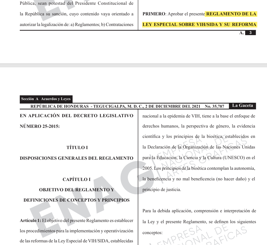 REGLAMENTO DE LA LEY ESPECIAL SOBRE VIH/SIDA Y SU REFORMA