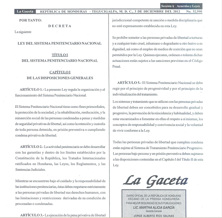 Ley del Sistema Penitenciario Nacional (Decreto No. 64-2012)