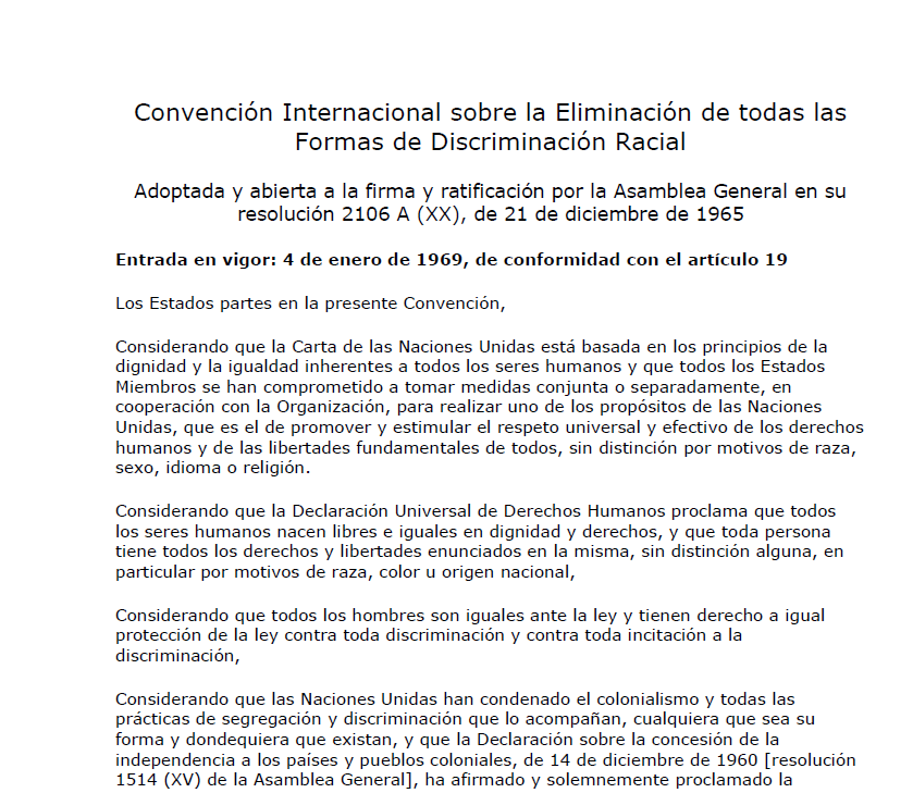 Convención Internacional sobre la Eliminación de todas las Formas de Discriminación Racial
