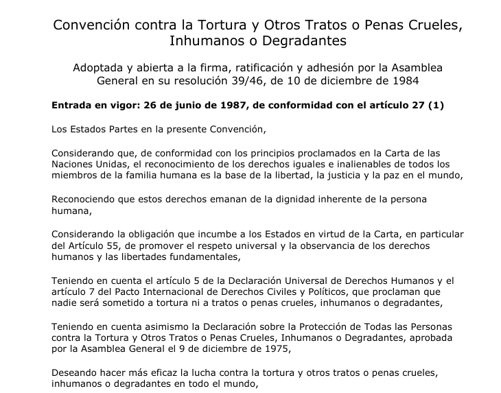 Convención contra la Tortura y Otros Tratos o Penas Crueles, Inhumanos o Degradantes